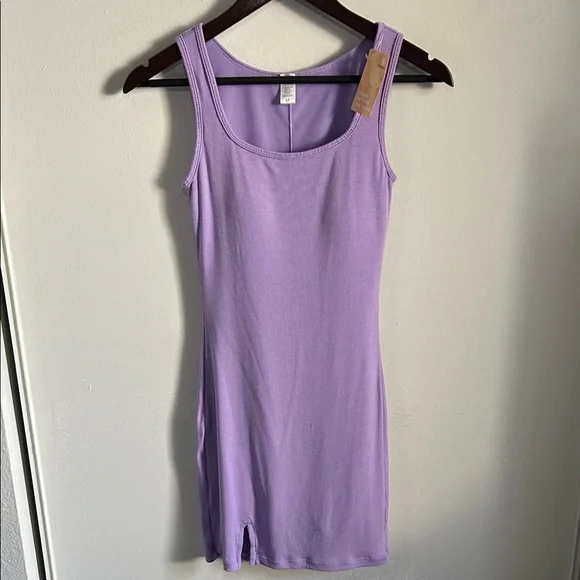 Popilush Sporty Athleisure Lavender Sleeveless Ribbed Shapewear Mini Tank Dress - Picture 1 of 10